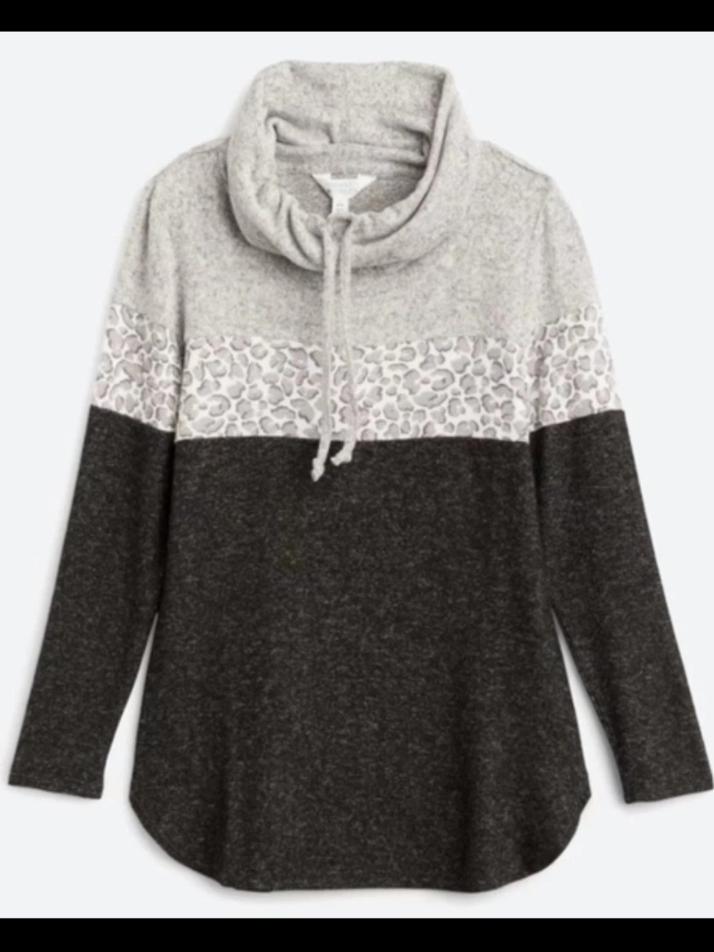Market & Spruce Gray and Black Cowl Neck Sweater with Leopard Accent